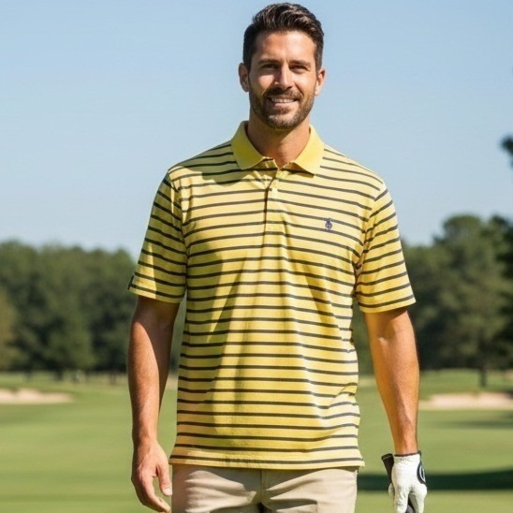 RLX Ralph Lauren Striped Golf Polo Shirt Men's M Yellow Blue Cactus Embroidered